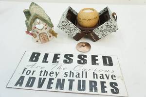 votive and candle holder and blessed metal sign