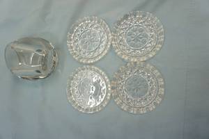 crystal coaster set and glass vase