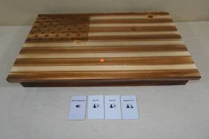 lot 34 image: Tactical Traps Wood American Flag Gun Concealment Cabinet - Magnetic Lock