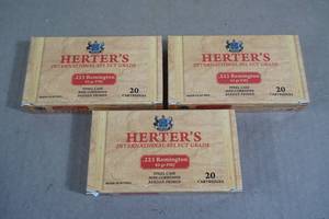 lot 64 image: 60 Herters .223 Rem 62 Gr FMJ Steel Case Ammo
