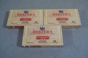 lot 65 image: 60 Herters .223 Rem 62 Gr FMJ Steel Case Ammo