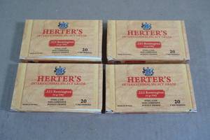lot 67 image: 80 Herters .223 Rem 55 Gr FMJ Steel Case Ammo