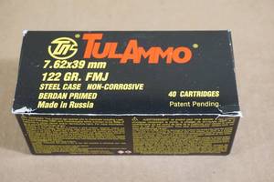 lot 71 image: 40 TulAmmo 7.62 x 39mm 122 Gr FMJ Steel Case Ammo