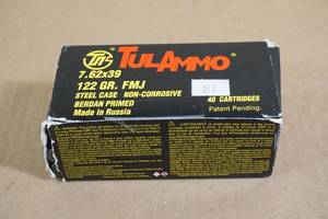 lot 72 image: 40 TulAmmo 7.62 x 39mm 122 Gr FMJ Steel Case Ammo