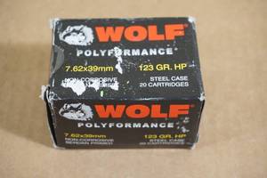 lot 74 image: 20 Wolf Polyformance 7.62 x 39mm 123 Gr HP Steel Case Ammo