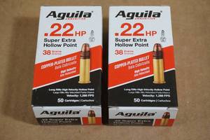 lot 77 image: 100 Aguila .22 LR Super Extra 38 Gr Copper Plated HP Ammo
