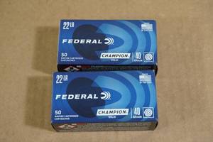 lot 78 image: 100 Federal Champion .22 LR 40 Gr Solid Ammo