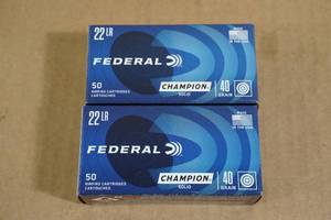 lot 79 image: 100 Federal Champion .22 LR 40 Gr Solid Ammo