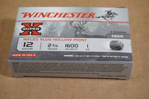lot 92 image: 5 Winchester Super-X 12 Gauge 2-34 HP Rifled Slugs