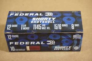 lot 93 image: 10 Federal Shorty 12 Gauge 1-34 8 Shot Shotshells