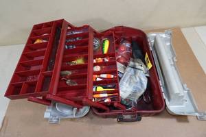 lot 117 image: Plano Tackle Box with Tackle - Weights, Bobbers