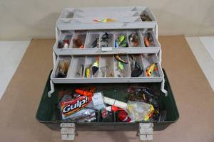 lot 122 image: Plano Tackle Box with Tackle - Crankbaits, Jigs