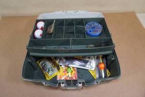 lot 123 image: Plano Tackle Box with Tackle - Soft Baits, Jigs