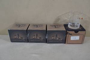 lot 141 image: 4 Whiskey Glasses - Embedded Bullets - Bad Governments Ban Guns