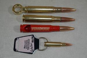 lot 143 image: Repurposed Bullet Items - Corkscrew, Tap Handle, Bottle Opener, Keychain
