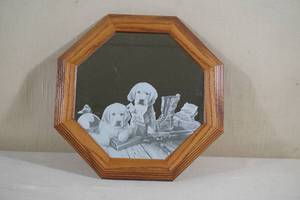 lot 146 image: Wood Framed Etched Mirror - Goldens