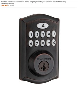 Kwikset SmartCode 913 Venetian Bronze Single Cylinder Keypad Electronic Deadbolt Featuring SmartKey Security & Kwikset SmartKey Security Re-Key Kit See Pictures