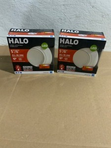 (2) Halo RA 5 in. and 6 in. White Integrated LED Recessed Ceiling Light Fixture Adjustable Gimbal Trim 90 CRI, 2700K Warm White See Pictures
