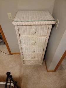 White Washed Tall Wicker Lingerie Chest