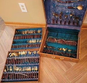 MCM Thai Brass and Rosewood Flatware Service