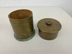 lot 50 image: Trench Art Cork Lined Canister - 1943