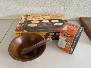 lot 311 image: Griddle, Black Walnut Bowl & Can Opener
