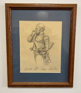 lot 1 image: Vintage Framed Brhing Glass Pencil Sketch Of Napoleon With Lettering (UnKown Artist) 15 12 x 12 12