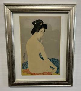 lot 3 image: 17 x 14 Framed Behind Glass Japanese Woodblock Print Of Geisha Girl By Goyo Hashiguchi 1880-1921