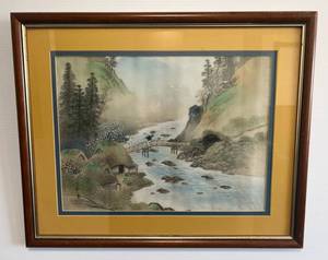 lot 23 image: 16 x 12 Framed Behind Glass Antique Original Japanese Original Painting On Silk Artist Signed Frame Is 21 12 x 17 12