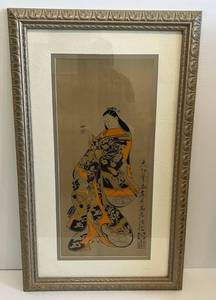 lot 26 image: 36 x 21 12 Framed Behind Glass Japanese Antique Screen Print TorII Kiyonobu