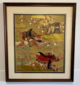 lot 33 image: 24 x 26 12 Framed Behind Glass Japanese Colorful Woodblock print Unsigned