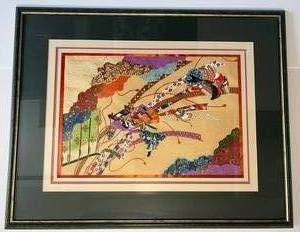 lot 34 image: 30 x 37 12 Framed Behind Glass Japanese Colorful Woodblock print Unsigned