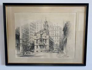 lot 38 image: Vintage Framed Behind Glass Architectural Print By Jas. F. Murray
