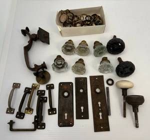 lot 60 image: Antique Door Hardware Including Glass Door Knobs And More