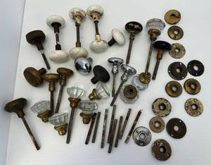 lot 62 image: Large Group Of Vintage Brass, Glass Door Knobs And More