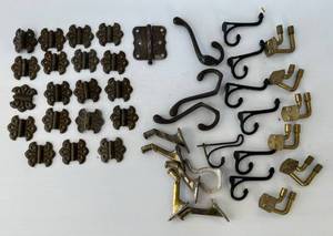 lot 63 image: Group Of Antique Hinges, Hooks And More