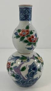 lot 103 image: Vintage Japanese Porcelain Gourd Shaped Multi Colored Sake Jar