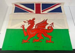 lot 134 image: Two Vintage 100% Cotton One Sided Flags 29 12 x 19 1 Great Britain 1 Wales Made In The UK