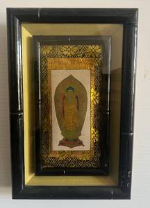 lot 144 image: Antique Framed Japanese Painting Of A Budda On Rice Paper 10 x 6 12