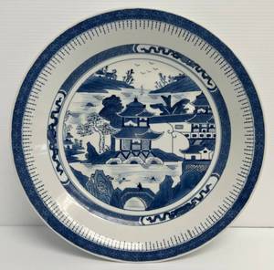 lot 161 image: Antique Large Japanese Blue And White Plate With Makers Mark On Back 16 x 2 12 (No Chips Or Cracks)
