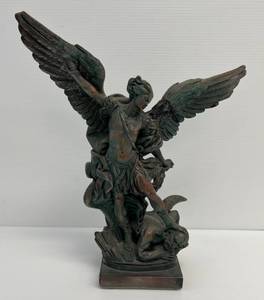 lot 164 image: Vintage A. Santini Cast Resin Sculpture Of St. Michael Slaying The Devil. (As Seen Repaired)