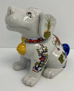 lot 172 image: Vintage Handpainted Chinese Glazed Porcelain Dog Bright Flowers 10L x 8T (No Chips Or Cracks)