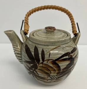 lot 184 image: Antique Japanese Stoneware Teapot Celadon Glaze And Bamboo Handle Never Used  (No Chips Or Cracks)