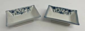 lot 198 image: Two Small Vintage Japanese Blue And White Porcelain Serving Trays With Floral Design 4 x 2 12 x 1 14  (No Chips Or Cracks)