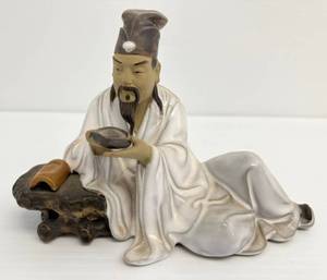 lot 213 image: Vintage 1960s Chinese Shiwan Pottery Glazed Mud Man Figurine  5 x 7 (No Chips Or Cracks)