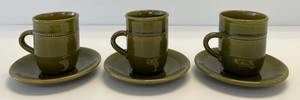 lot 215 image: Vintage Hoganas Brand Green Stoneware Espresso Cup And Saucer Set 3 Sets (No Chips Or Cracks)
