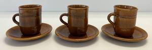 lot 216 image: Vintage Hoganas Brand Brown Stoneware Espresso Cup And Saucer Set 3 Sets (No Chips Or Cracks)