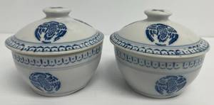 lot 244 image: Pair Of Antique Chinese Rice Bowls Blue And White With CraneFloral Design  (No Chips Or Cracks) 4 12 x 4 12