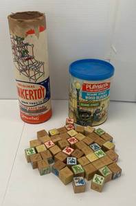 Group Of Vintage Toys Including Tinkertoy And Playschool Wooden Blocks