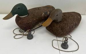Vintage Pair Of Cork Male And Female Mallard Decoys